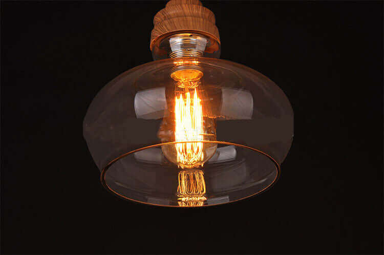 Glass & Wood Single Head Pendant Light (c)