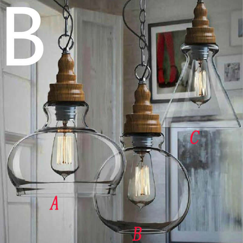 Glass & Wood Single Head Pendant Light (d)