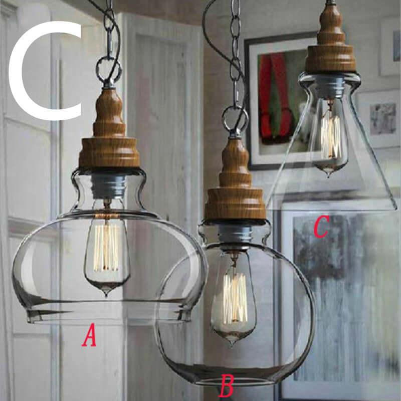 Glass & Wood Single Head Pendant Light (e)