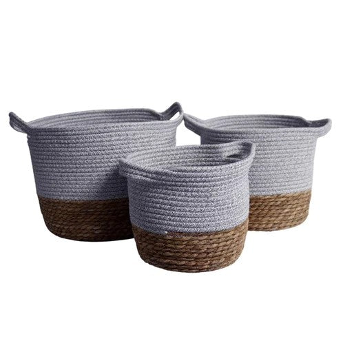 Bella Baskets Set of 3: Natural and Grey Jute - Stylish Organization Solutions