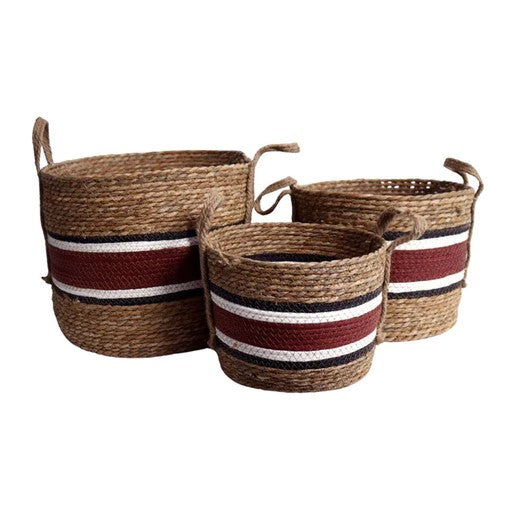 Ben Baskets Set of 3: Crimson and Jute - Stylish Storage Solutions